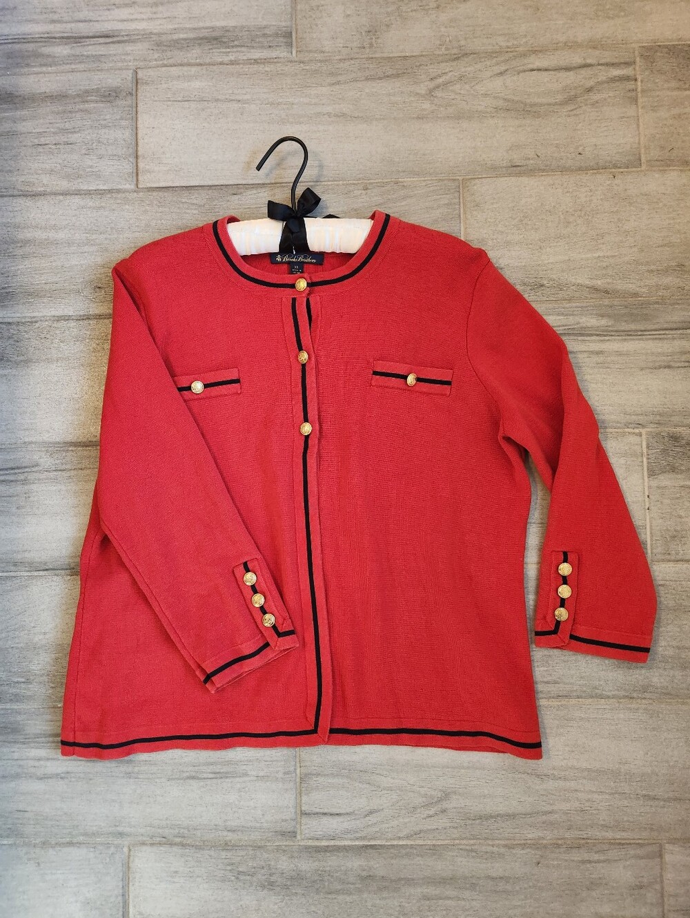 Brooks Brothers Cardigan Women's XL Red Knit Silk Cotton Blazer Preppy Classic
